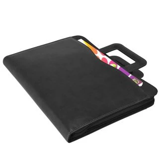 Lederen bindmiddelenportfolio met handgrepen